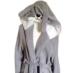 PJ Couture Bunny Hooded Short Belted Robe Gray Women's Size Large / Extra Large